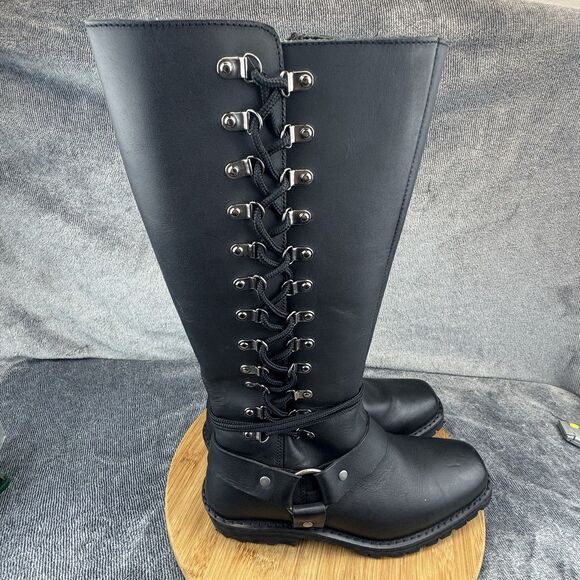 Harley-Davidson Shoes - Savage Boots Leather Knee High Harness Lace Up Womens Size 9 Black Motorcycle